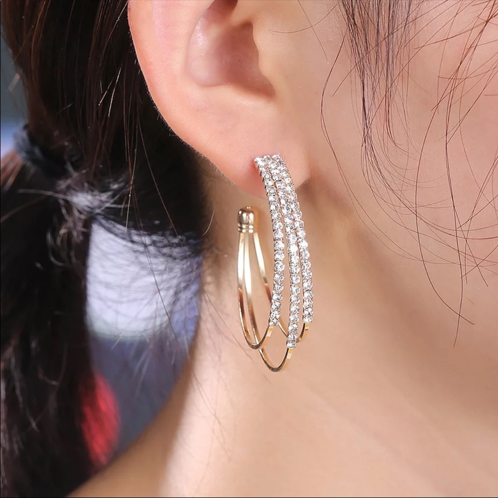 New Women’s Multilayer Round Diamond Earrings - Picture 2 of 10